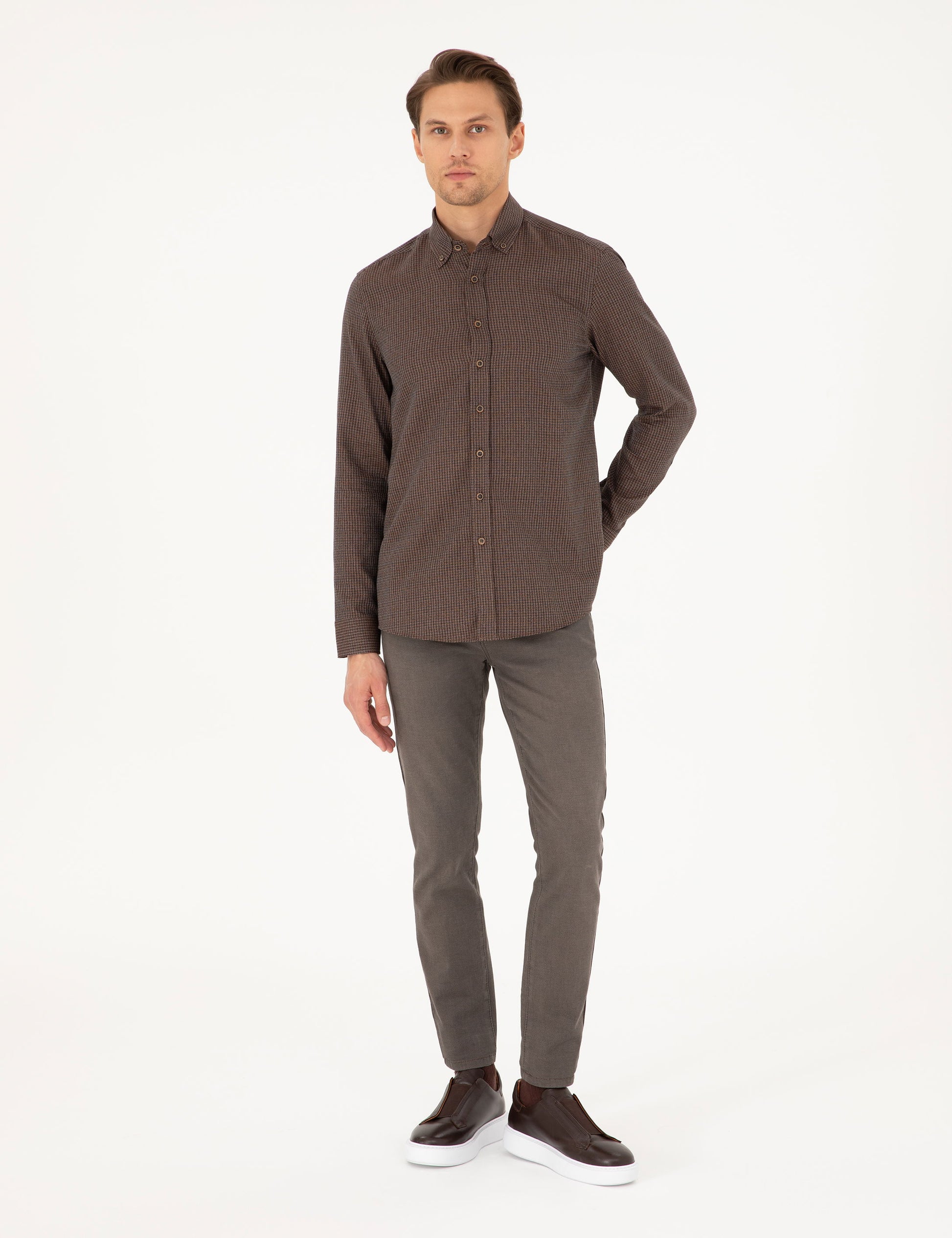 Brown Slim Fit Long Sleeve Shirt