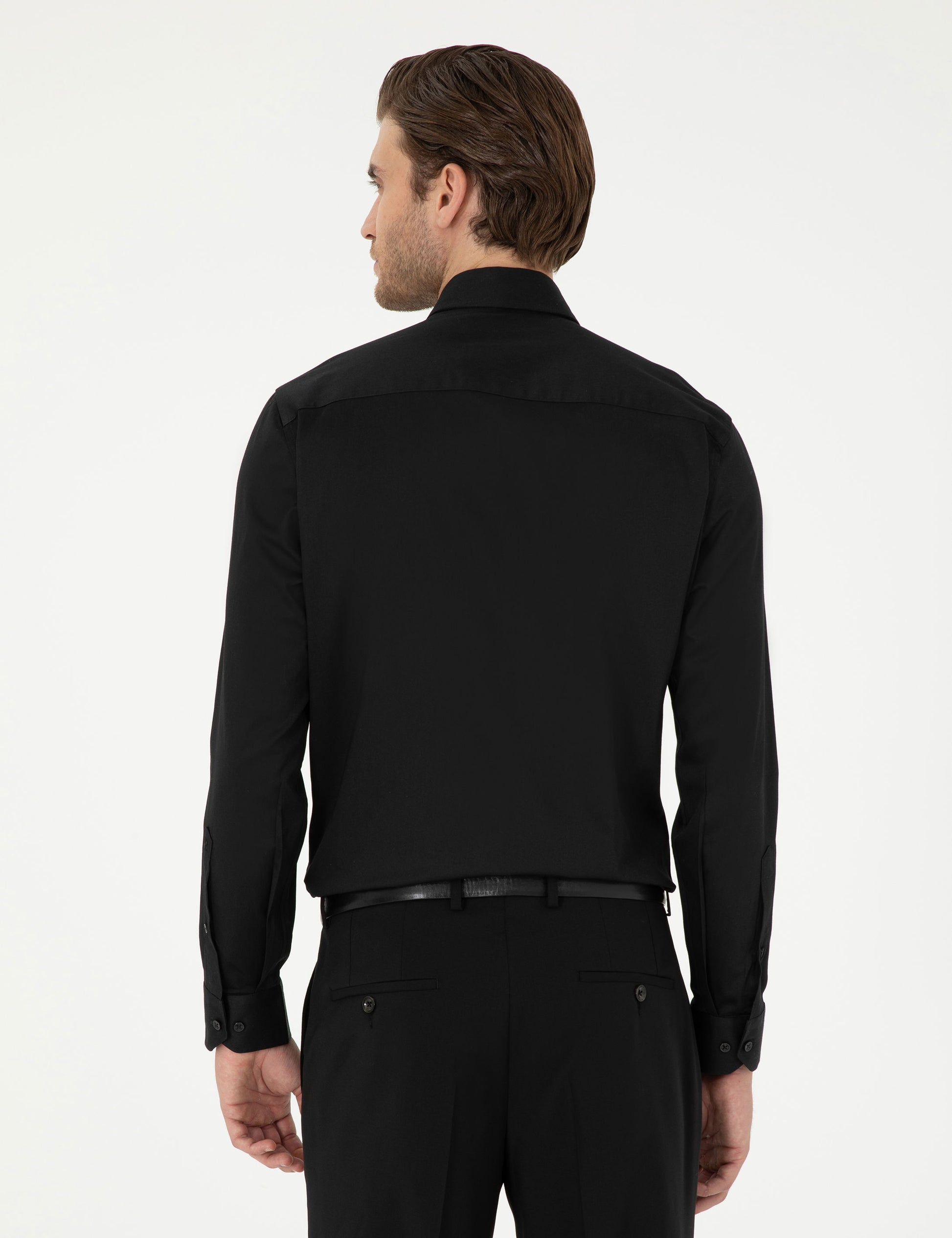 Black Ex. Slim Fit Long Sleeve Basic Shirt