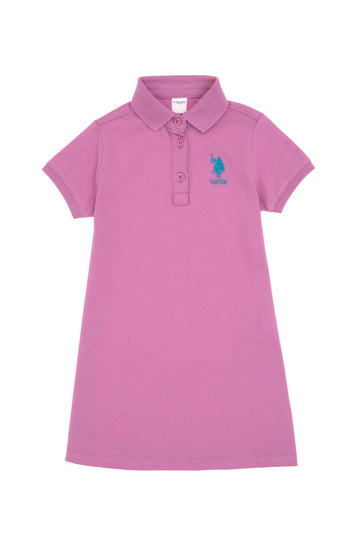 Baby Girl Fuchsia Polo Neck Short Sleeve Basic Knitted Dress