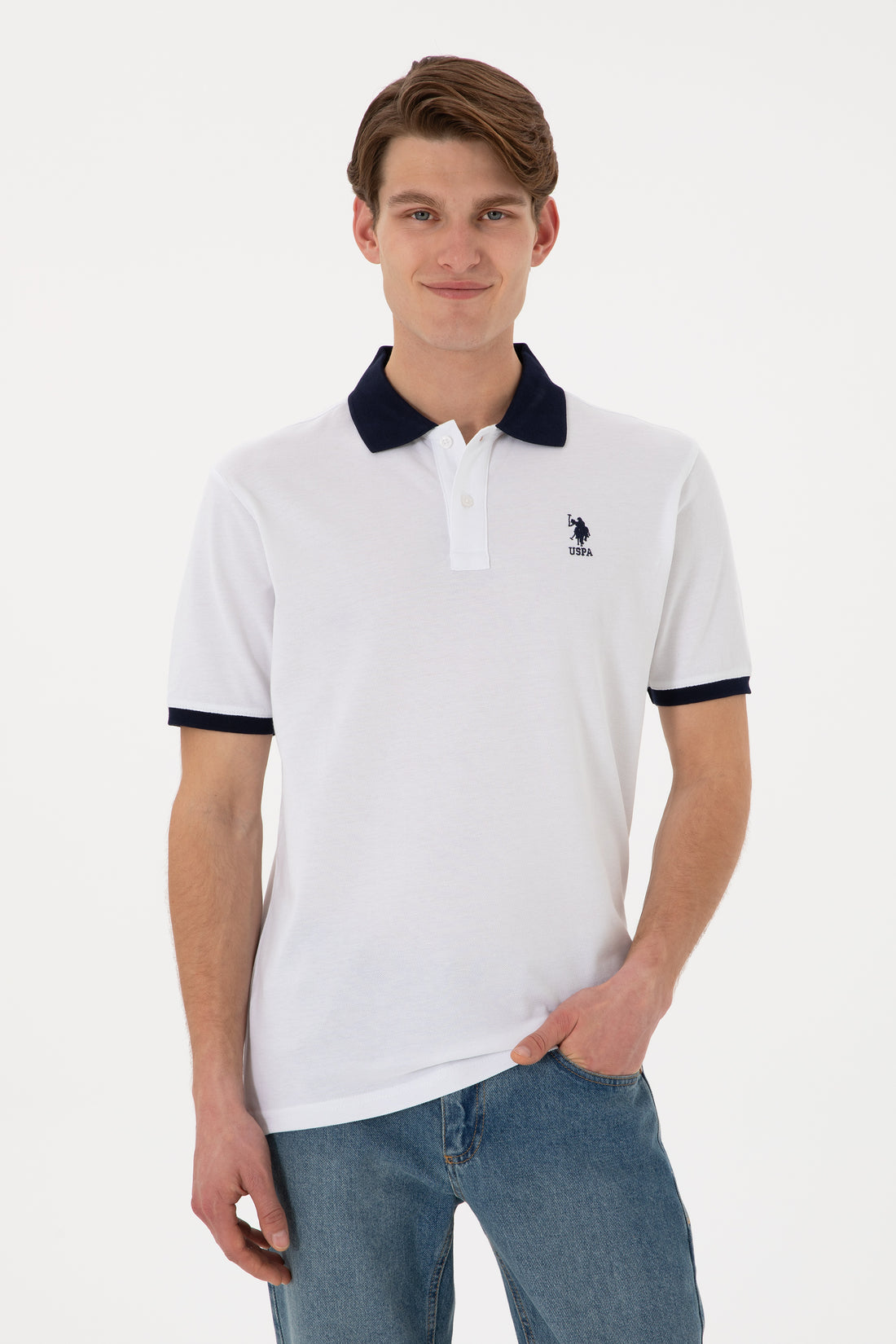 Men's Regular Fit Polo Neck White Basic T-Shirt