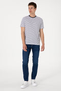 Men's Regular Fit Crew Neck Navy Striped T-Shirt