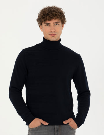 Navy Blue Slim Fit Sweater