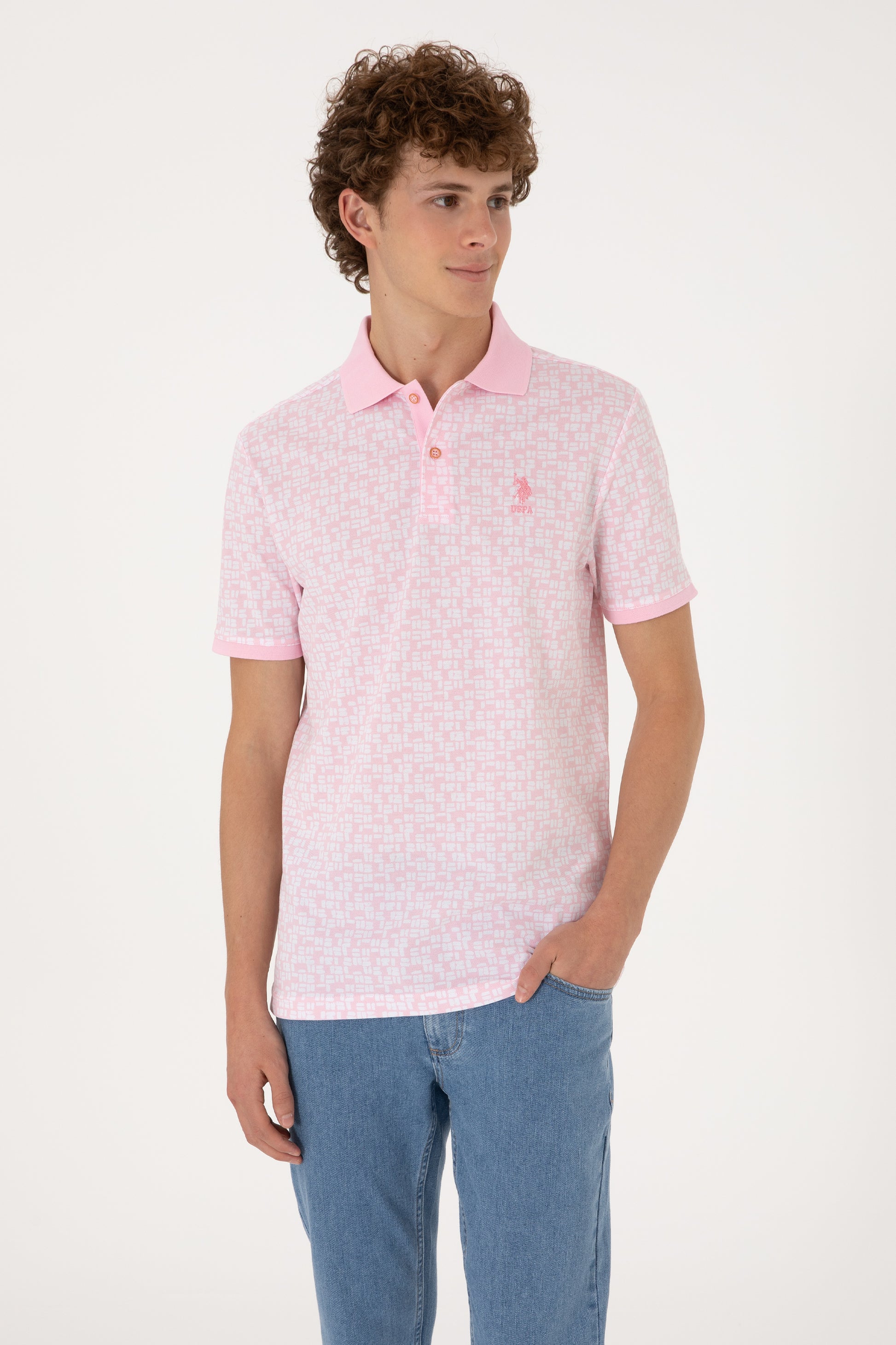 Men's Regular Fit Polo Neck Light Pink T-Shirt