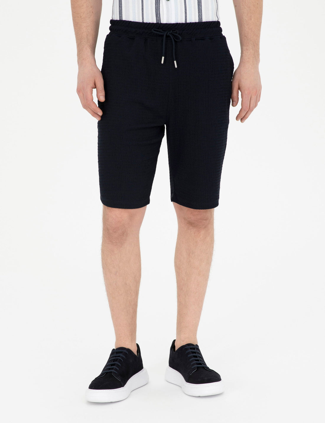Navy Regular Fit Knitted Shorts