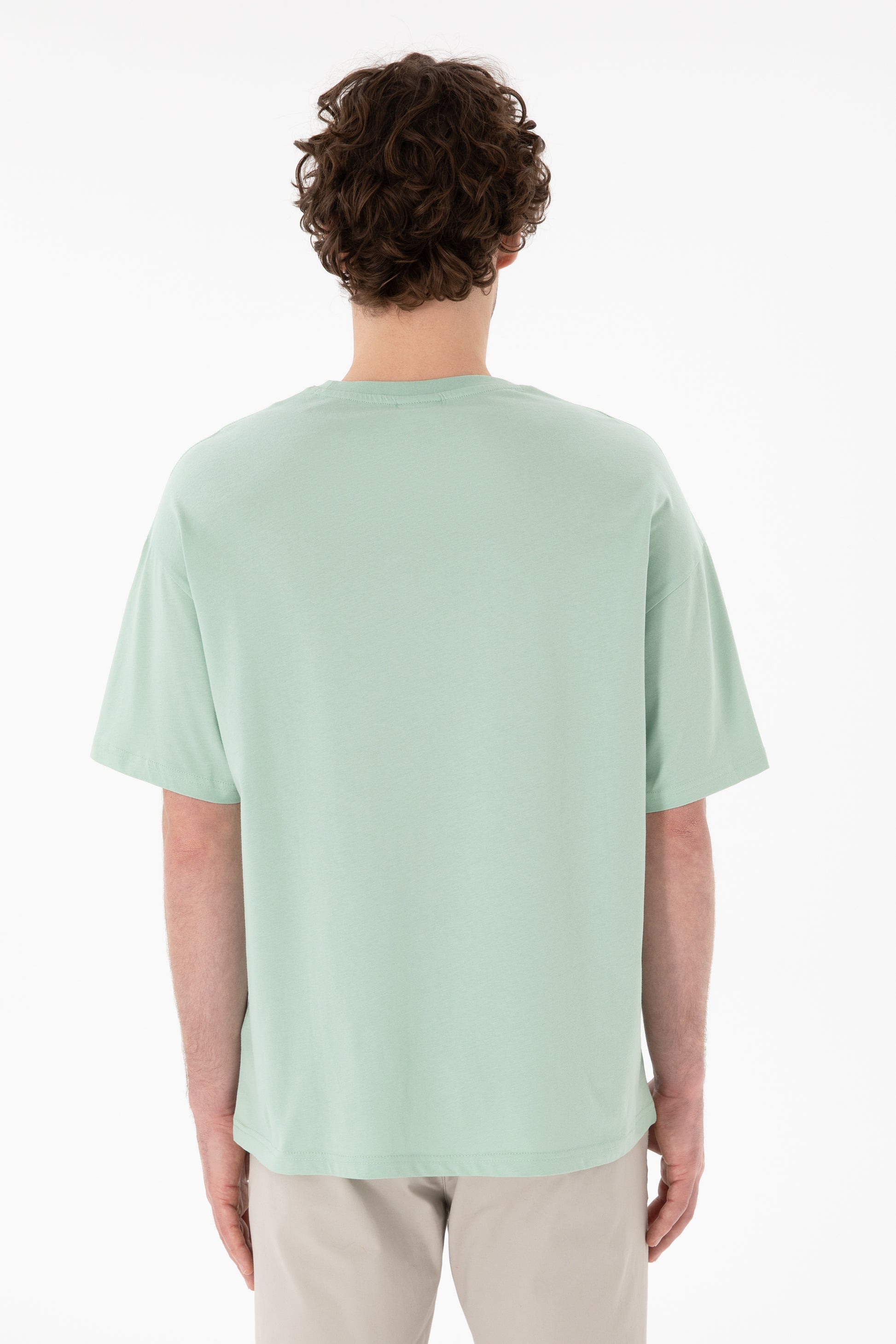 Men's Oversize Fit Crew Neck Water Green T-shirt