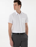White Basic Regular Fit Short Sleeve Pocket Shirt