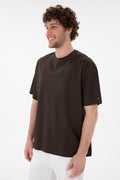 Men's Comfort Fit Crew Neck Brown Mercerized Basic T-Shirt