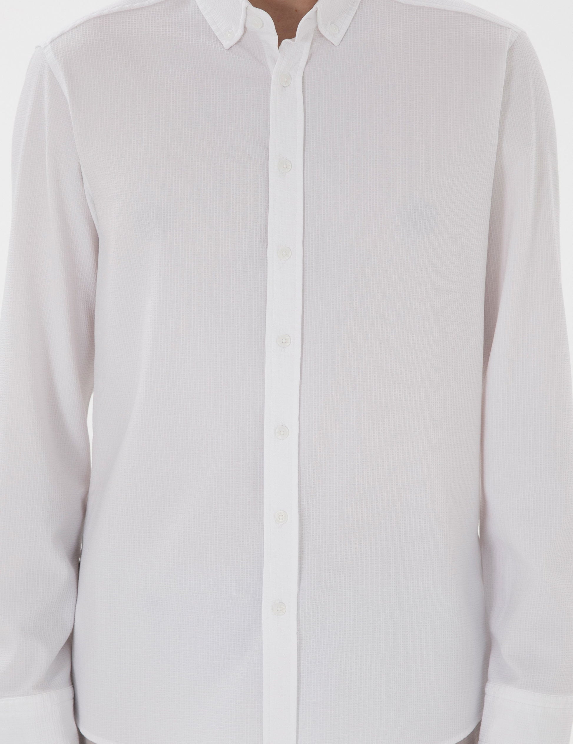 White Slim Fit Striped Long Sleeve Shirt