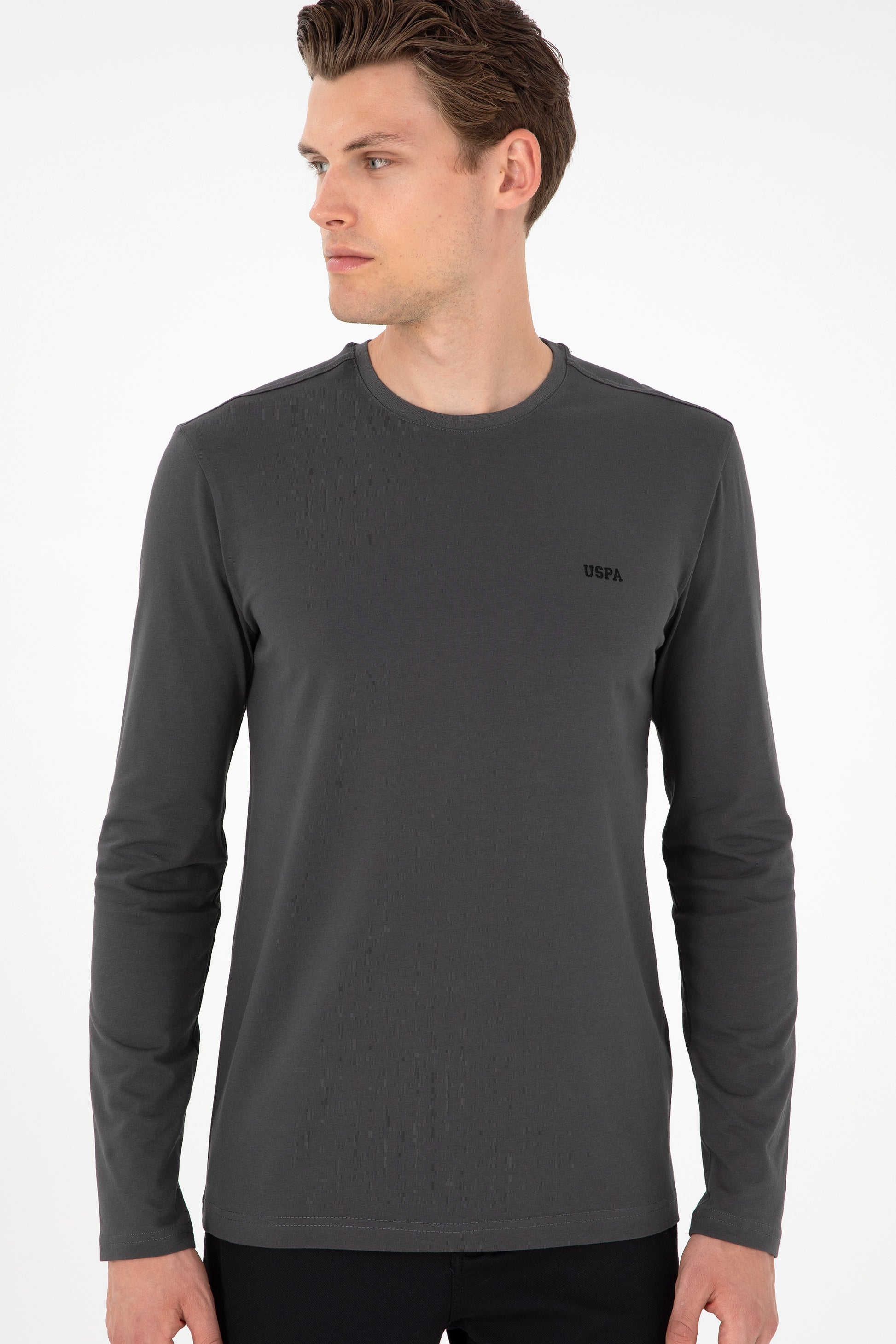 Men's Slim Fit Crew Neck Anthracite Basic Sweatshirt