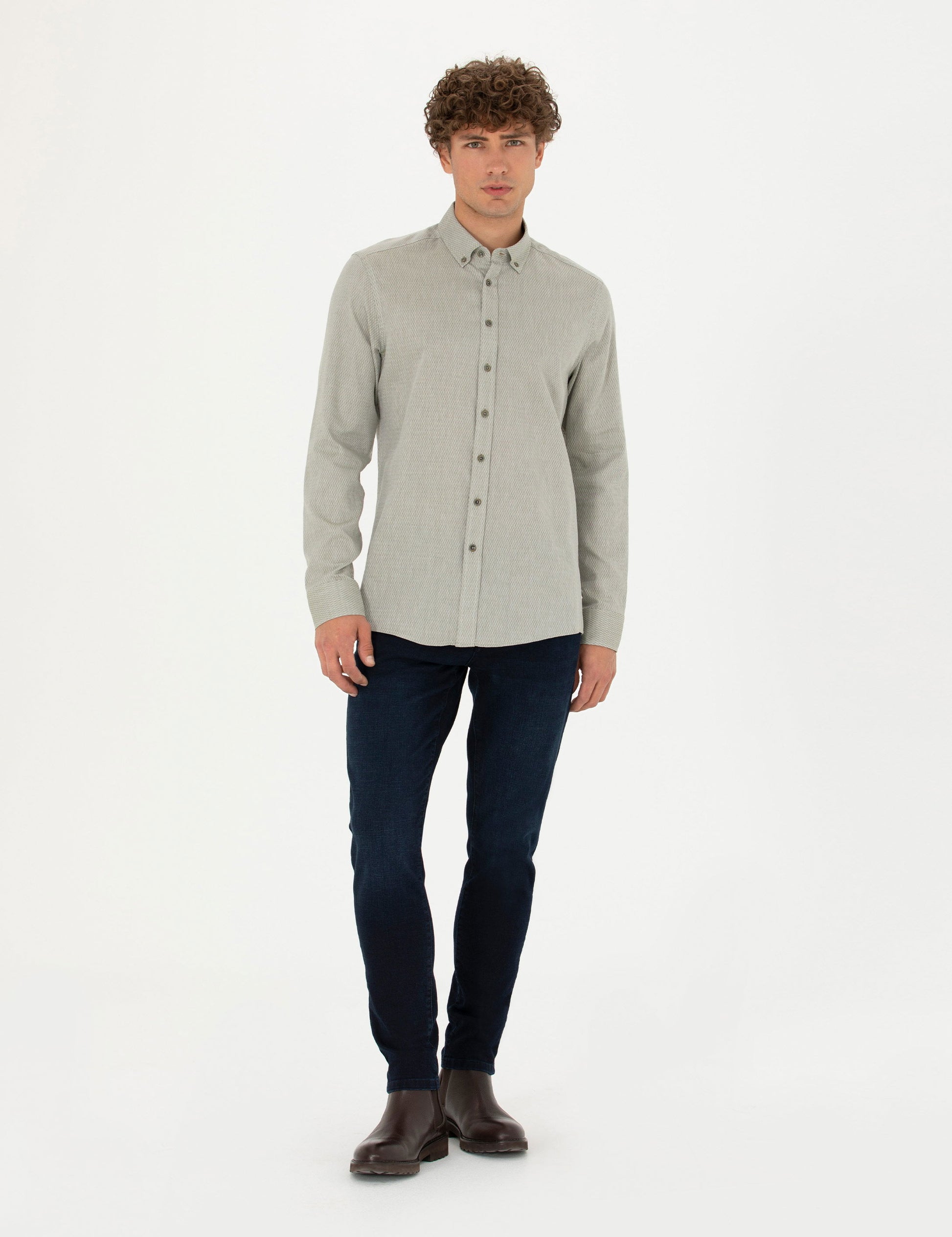 Khaki Slim Fit Long Sleeve Shirt