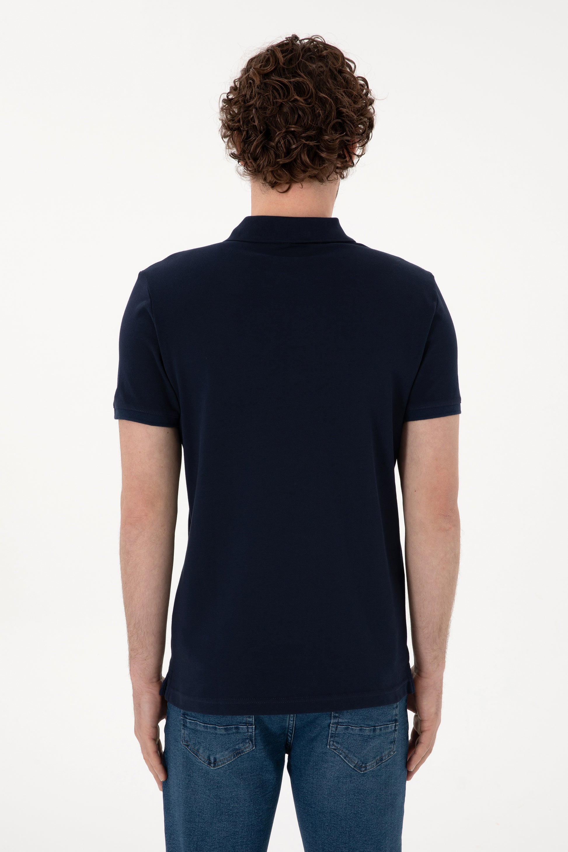 Men's Slim Fit Polo Neck Navy Basic T-Shirt