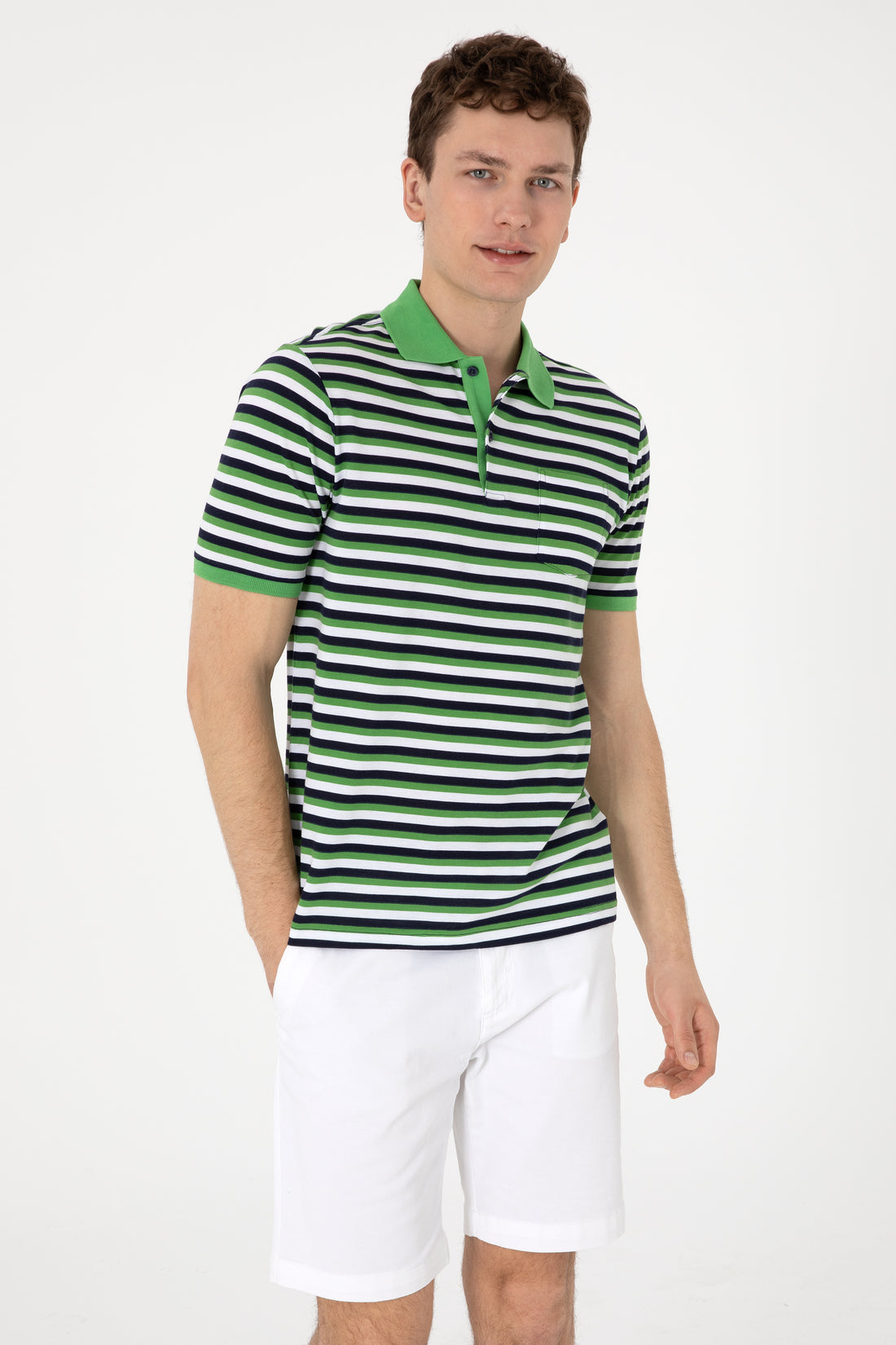 Men's Regular Fit Polo Neck Green T-shirt