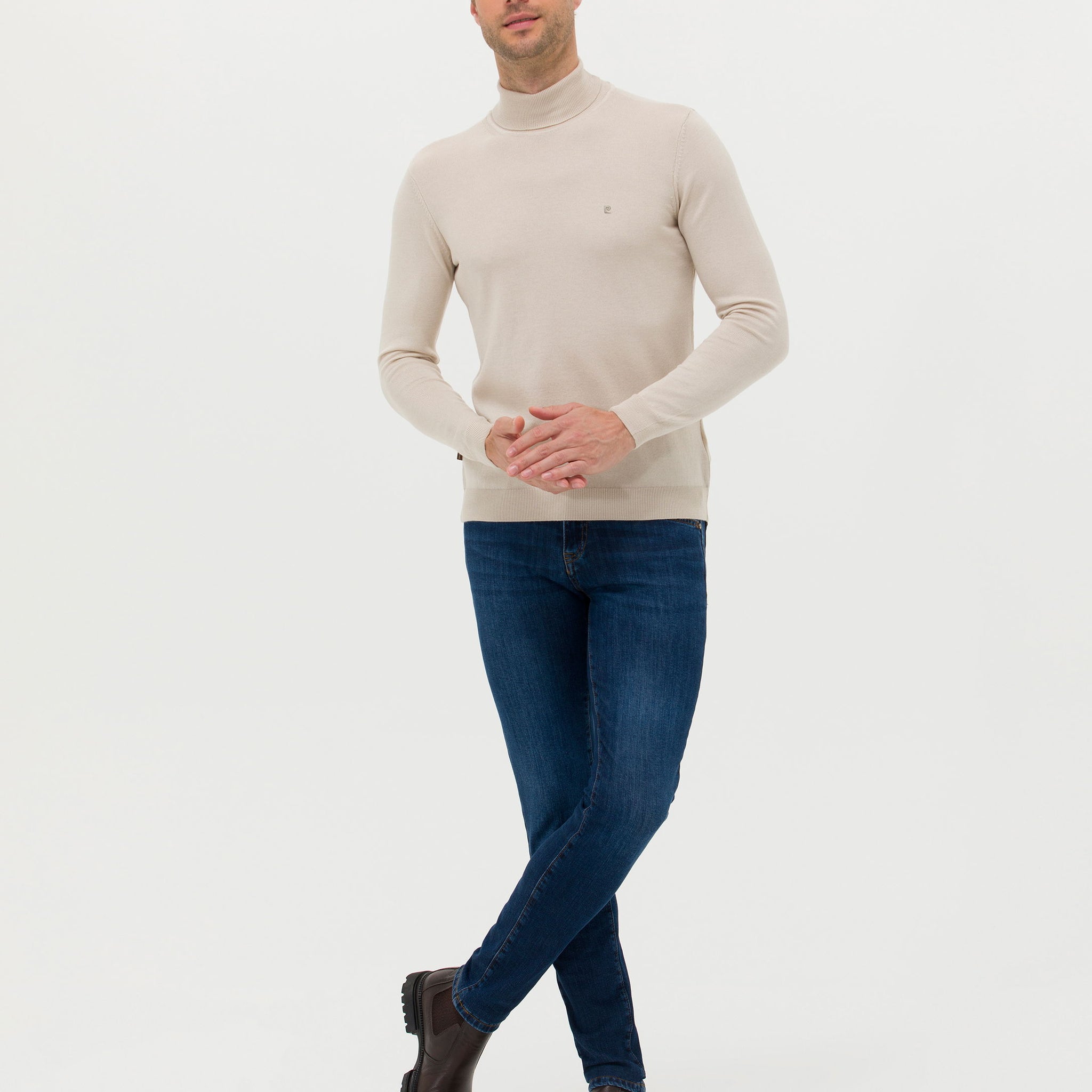 Sand Melange Slim Fit Turtleneck Basic Knitwear Sweater