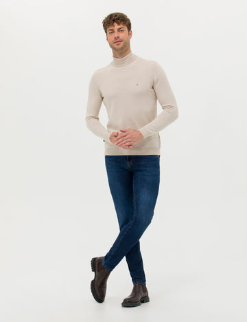 Sand Melange Slim Fit Turtleneck Basic Knitwear Sweater