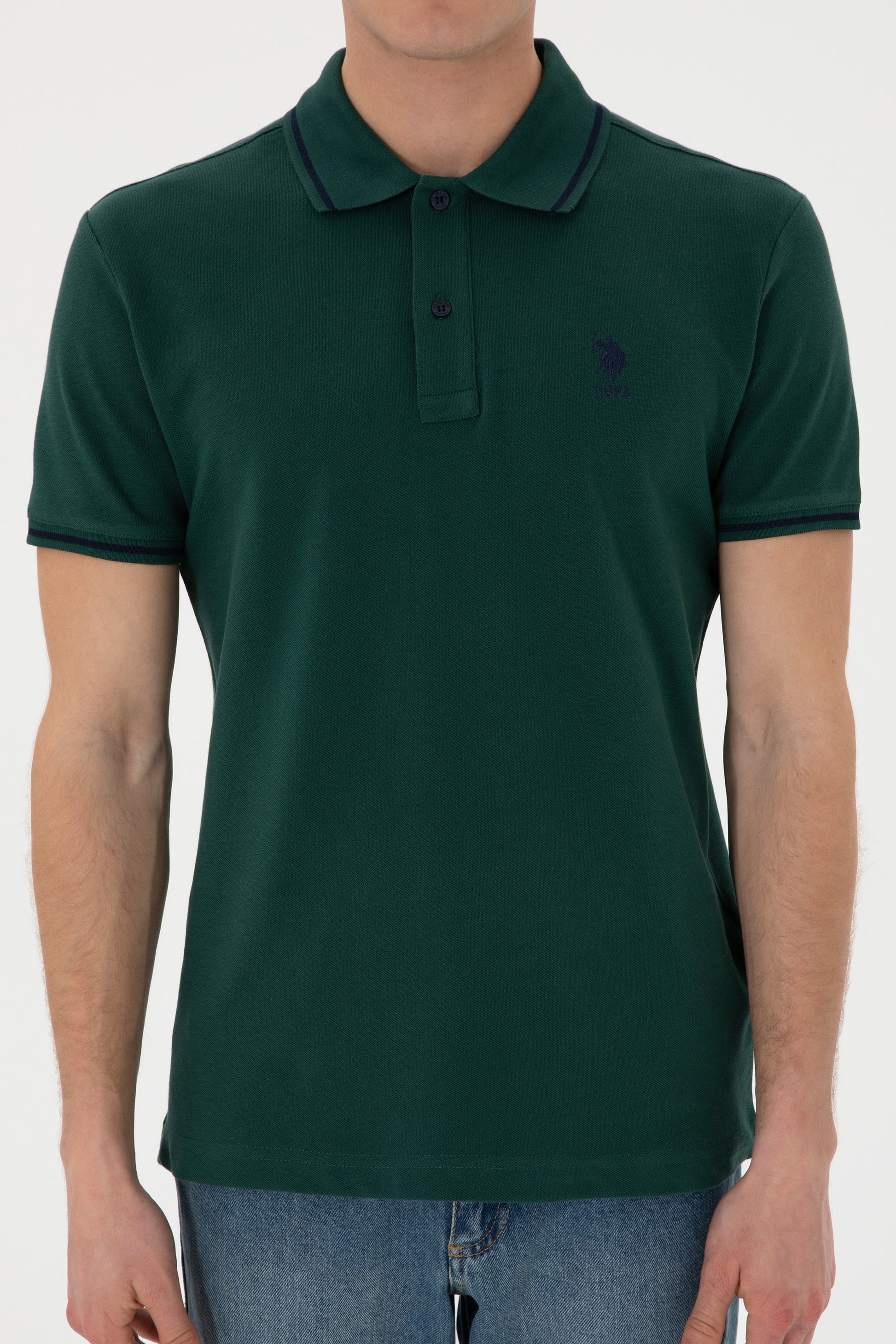 U.S. Polo Assn. - Men's Slim Fit Polo Neck Dark Green Basic T-Shirt