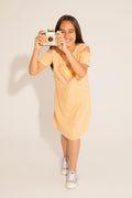 Girls' Orange Short Sleeve Knitted Dress