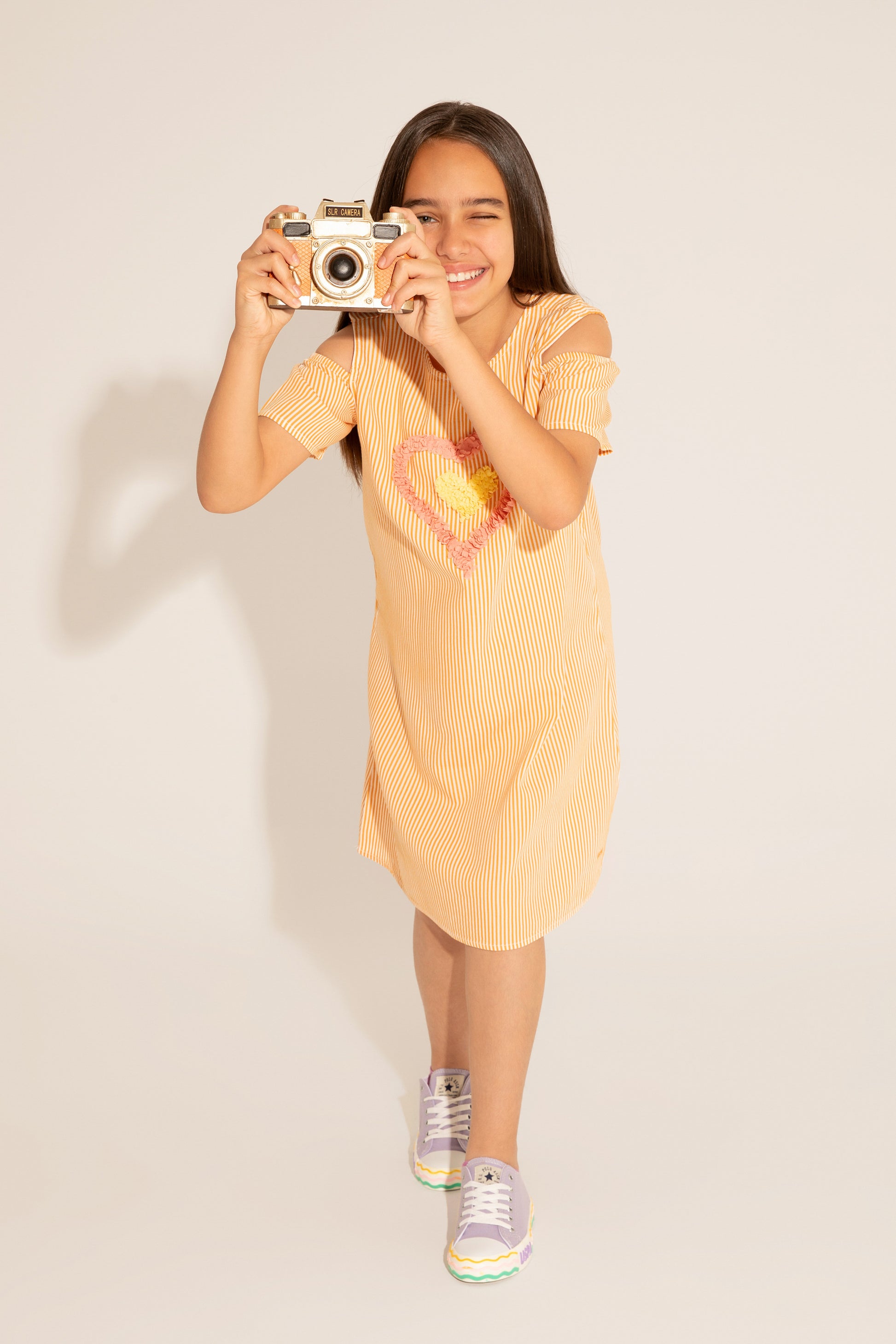 Girls' Orange Short Sleeve Knitted Dress