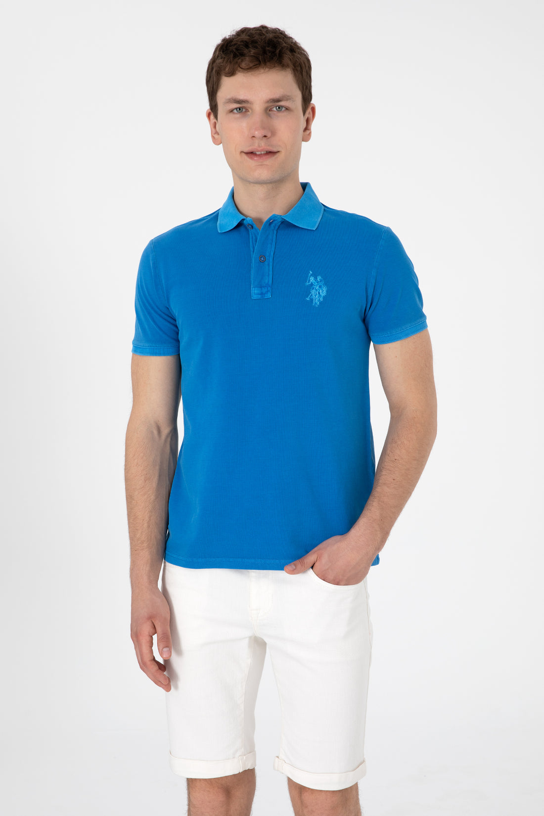 Men's Slim Fit Polo Neck Cobalt Wash Basic T-Shirt