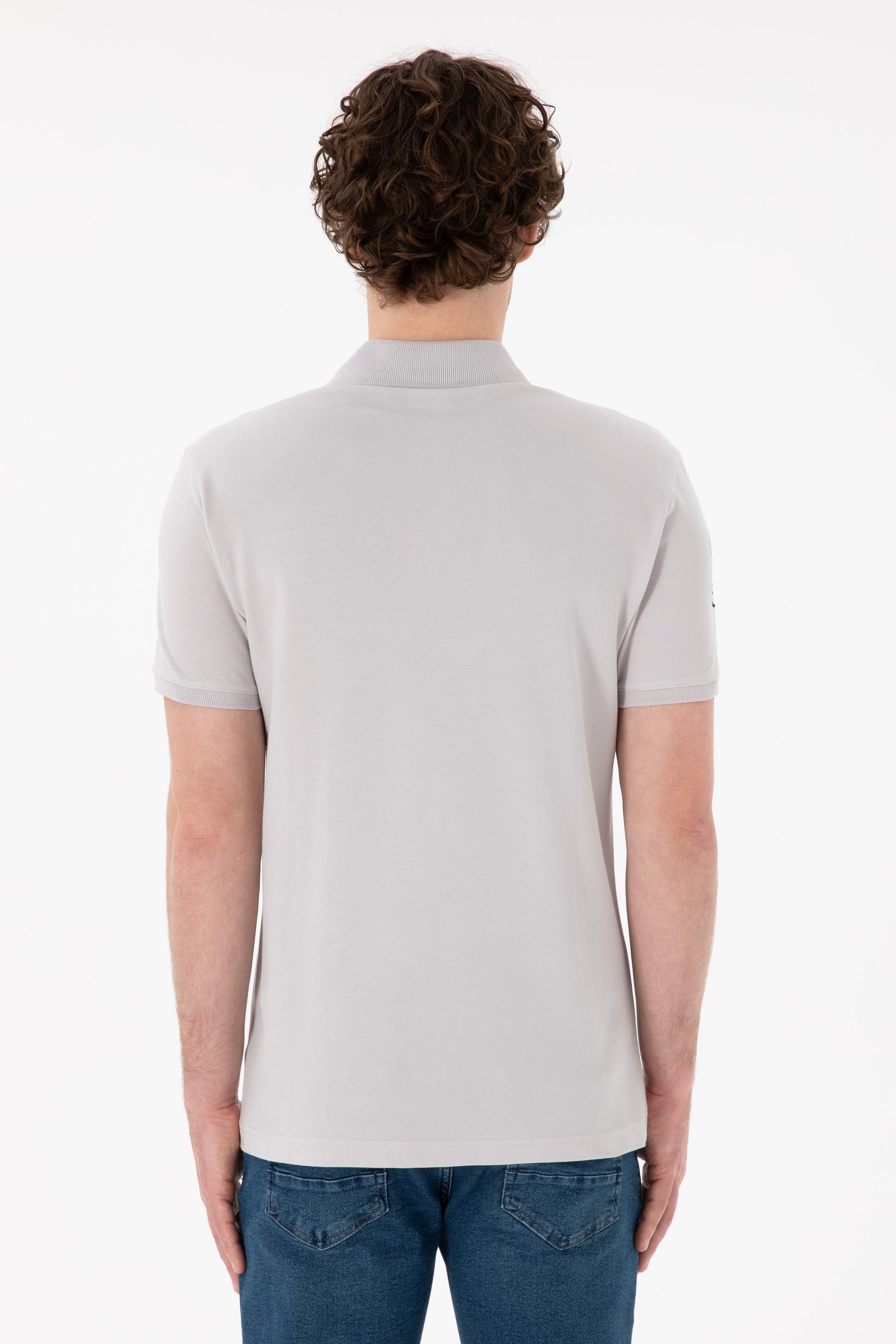Men's Slim Fit Polo Neck Light Gray Basic T-Shirt