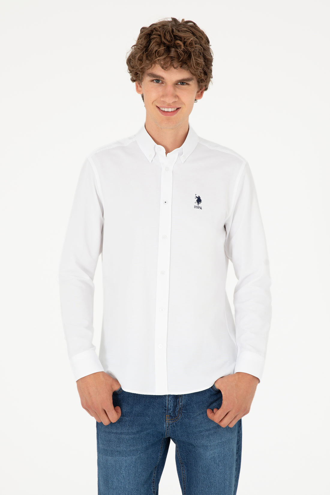 Men's White Long Sleeve Basic Shirt