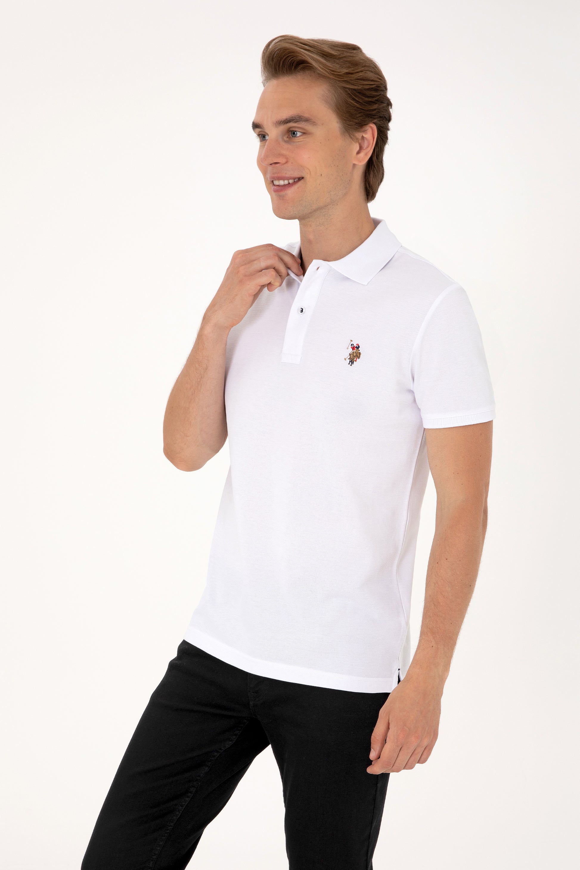 Men's Slim Fit Polo Neck White Basic T-Shirt