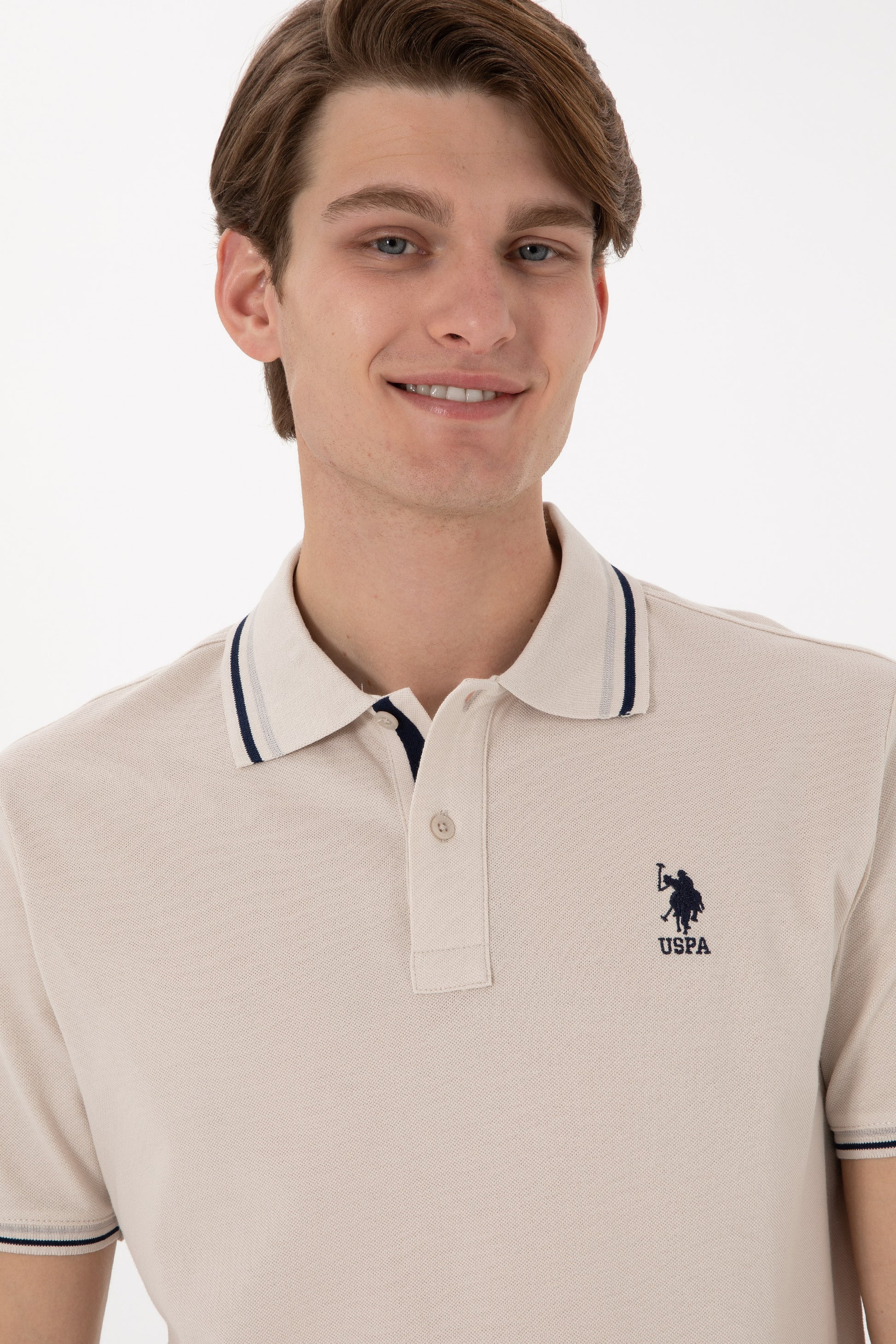 Men's Regular Fit Polo Neck Stone Basic T-Shirt