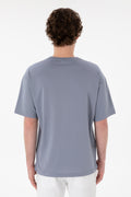 Men's Comfort Fit Crew Neck Blue Mercerized Basic T-Shirt