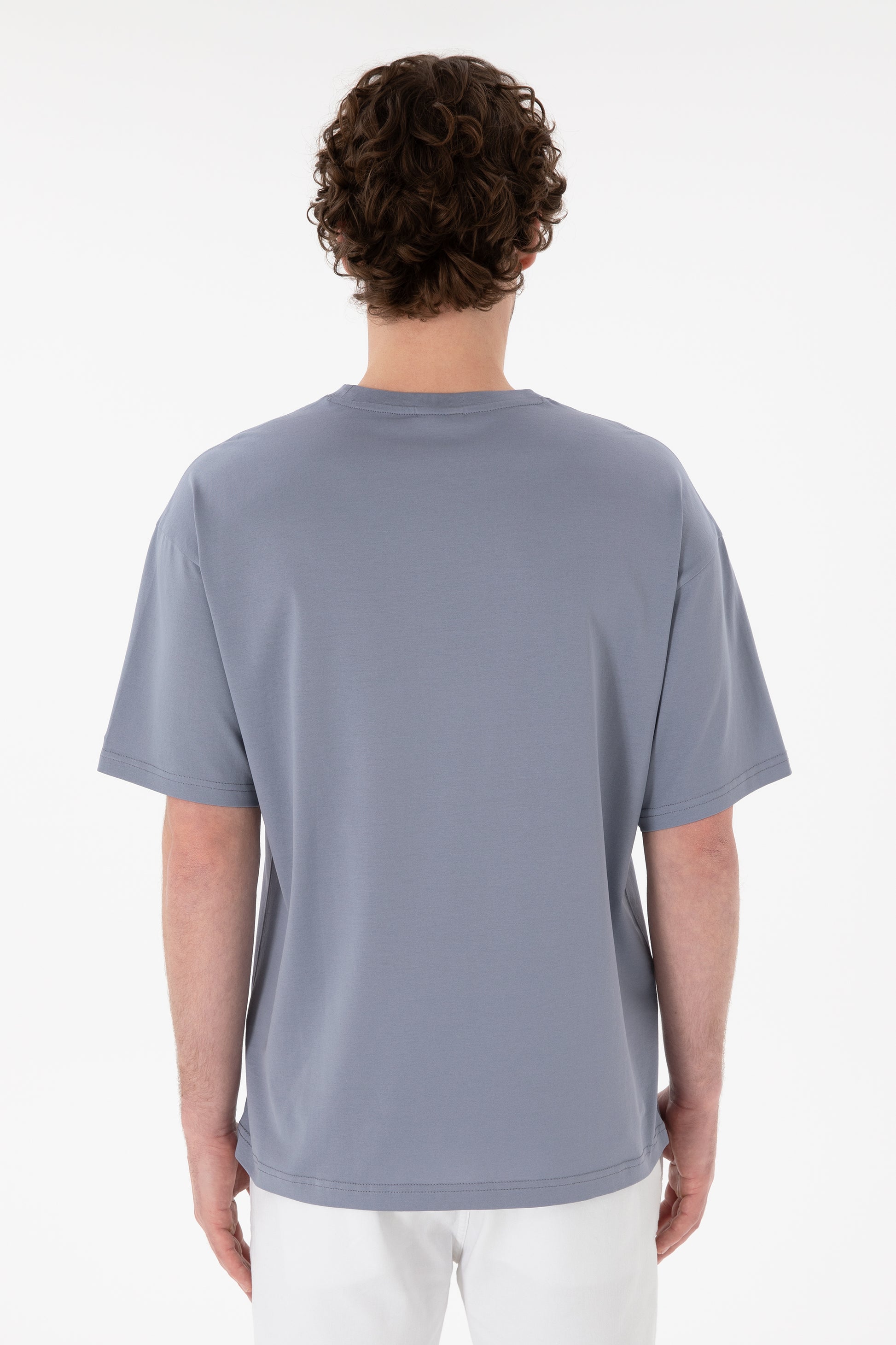 Men's Comfort Fit Crew Neck Blue Mercerized Basic T-Shirt
