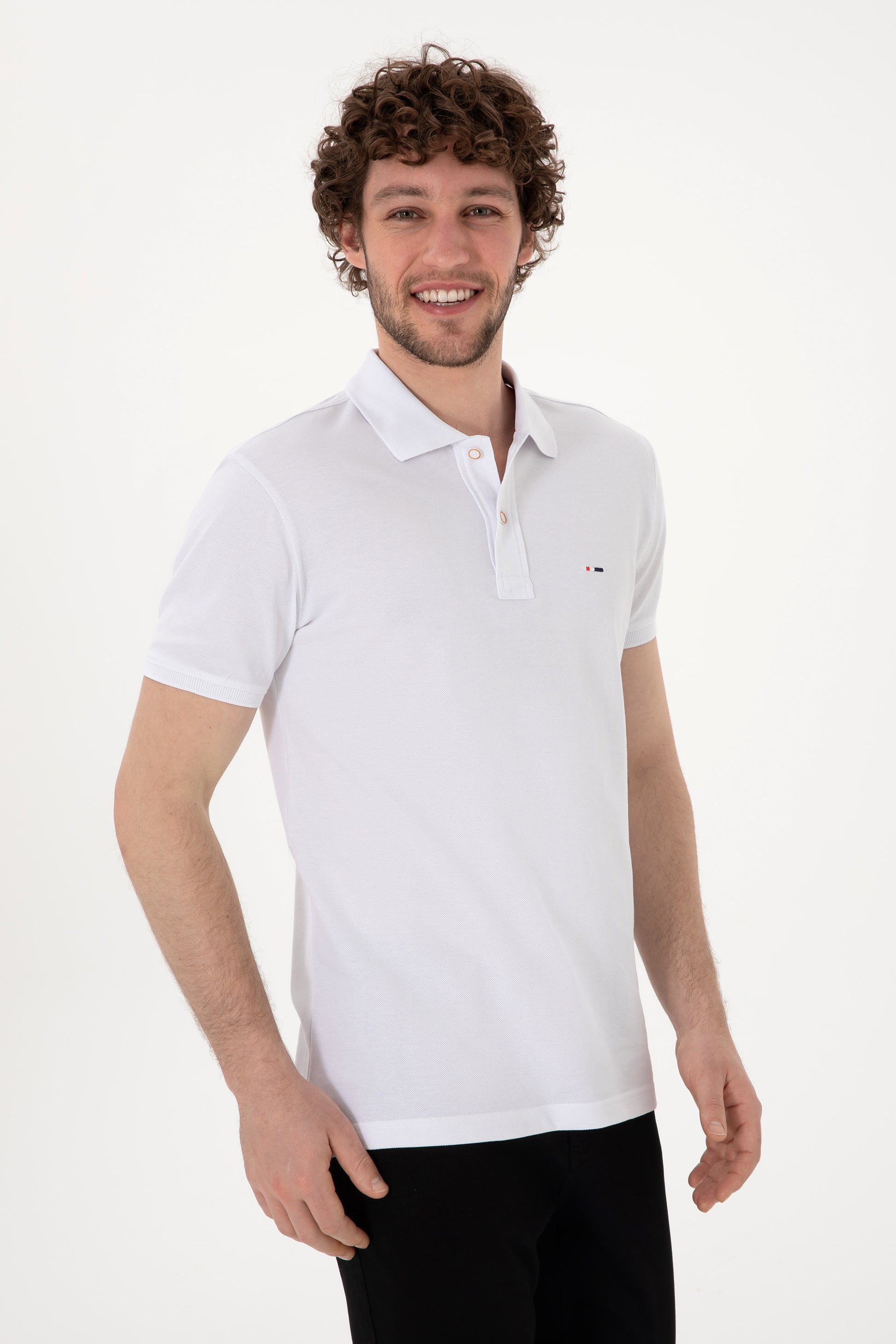 Men's Slim Fit Polo Neck White Basic T-Shirt