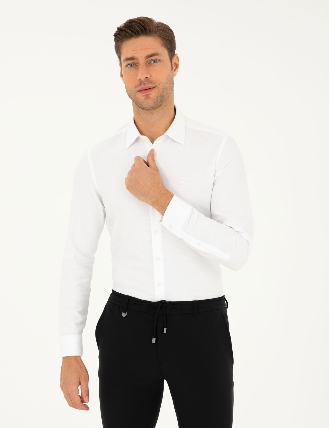 White Striped Slim Fit Long Sleeve Shirt