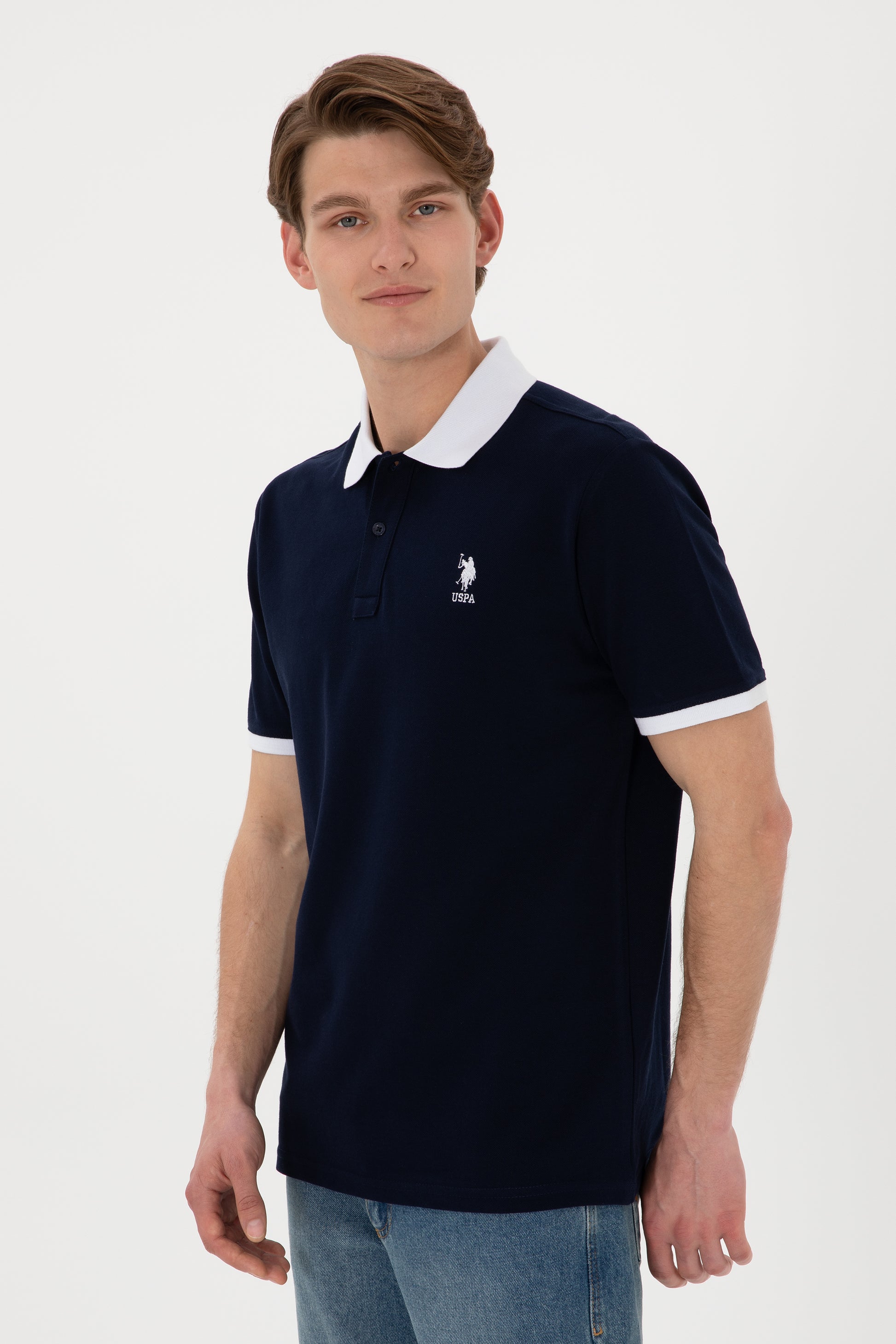 Men's Regular Fit Polo Neck Navy Basic T-Shirt