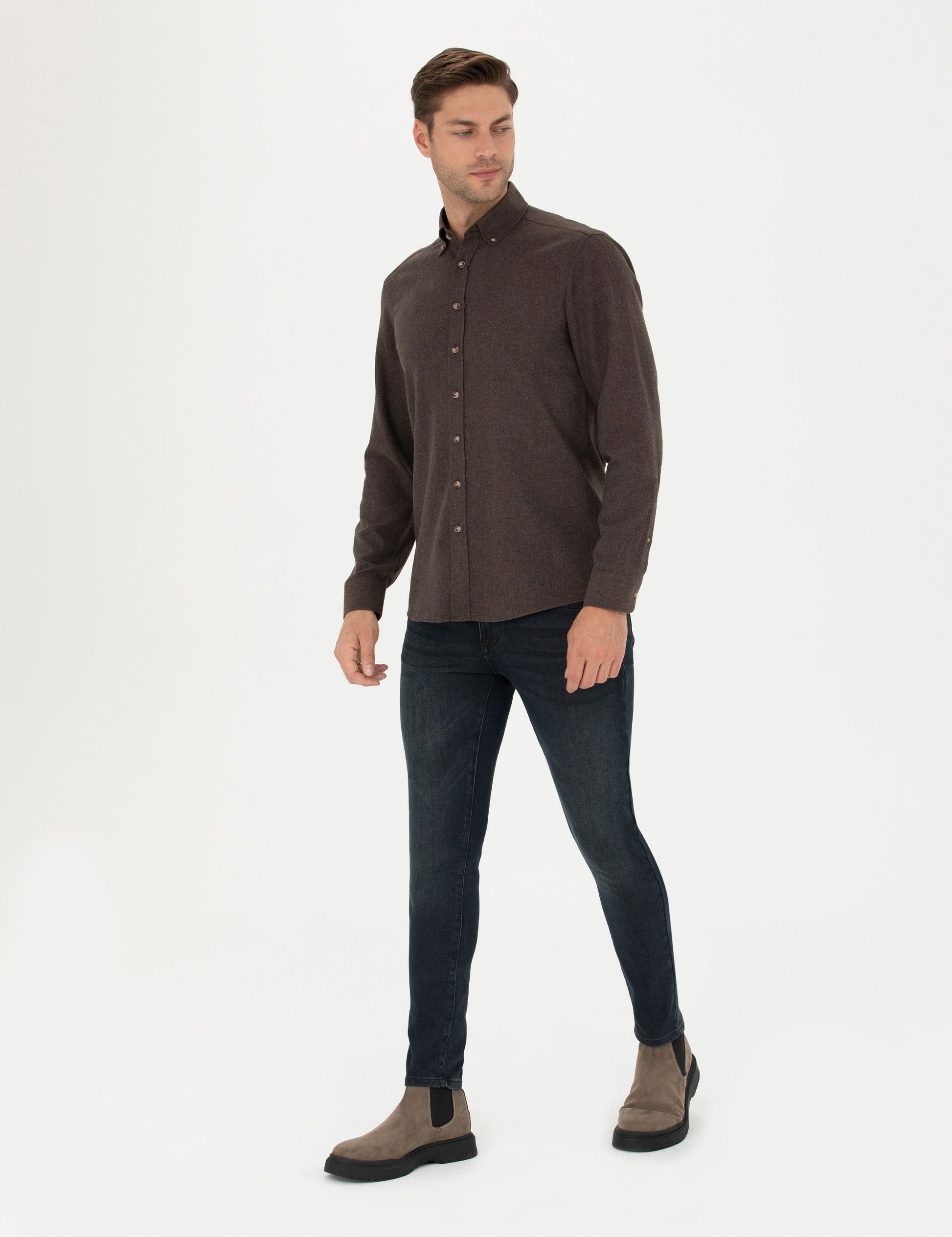 Brown Slim Fit Long Sleeve Shirt