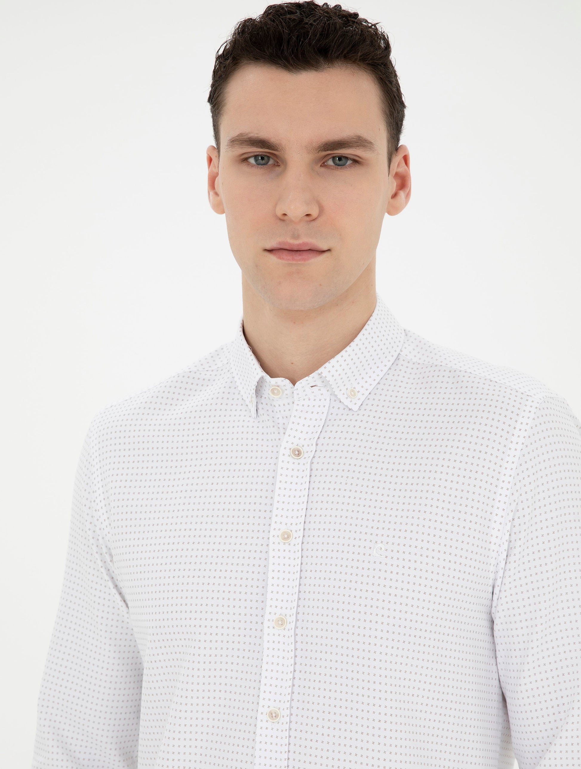 Beige Slim Fit Long Sleeve Shirt