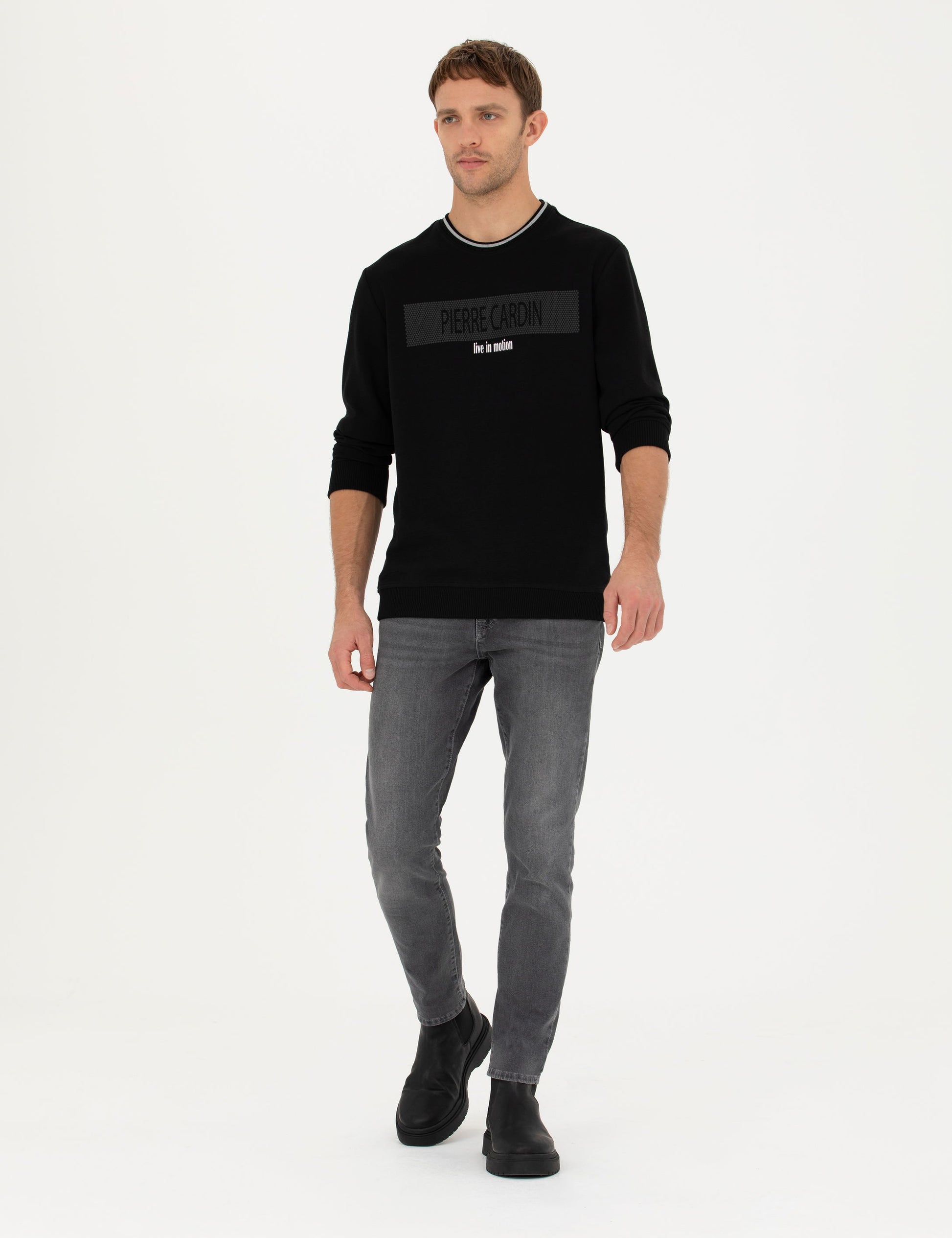 Black Regular Fit Crew Neck Sweatshirt