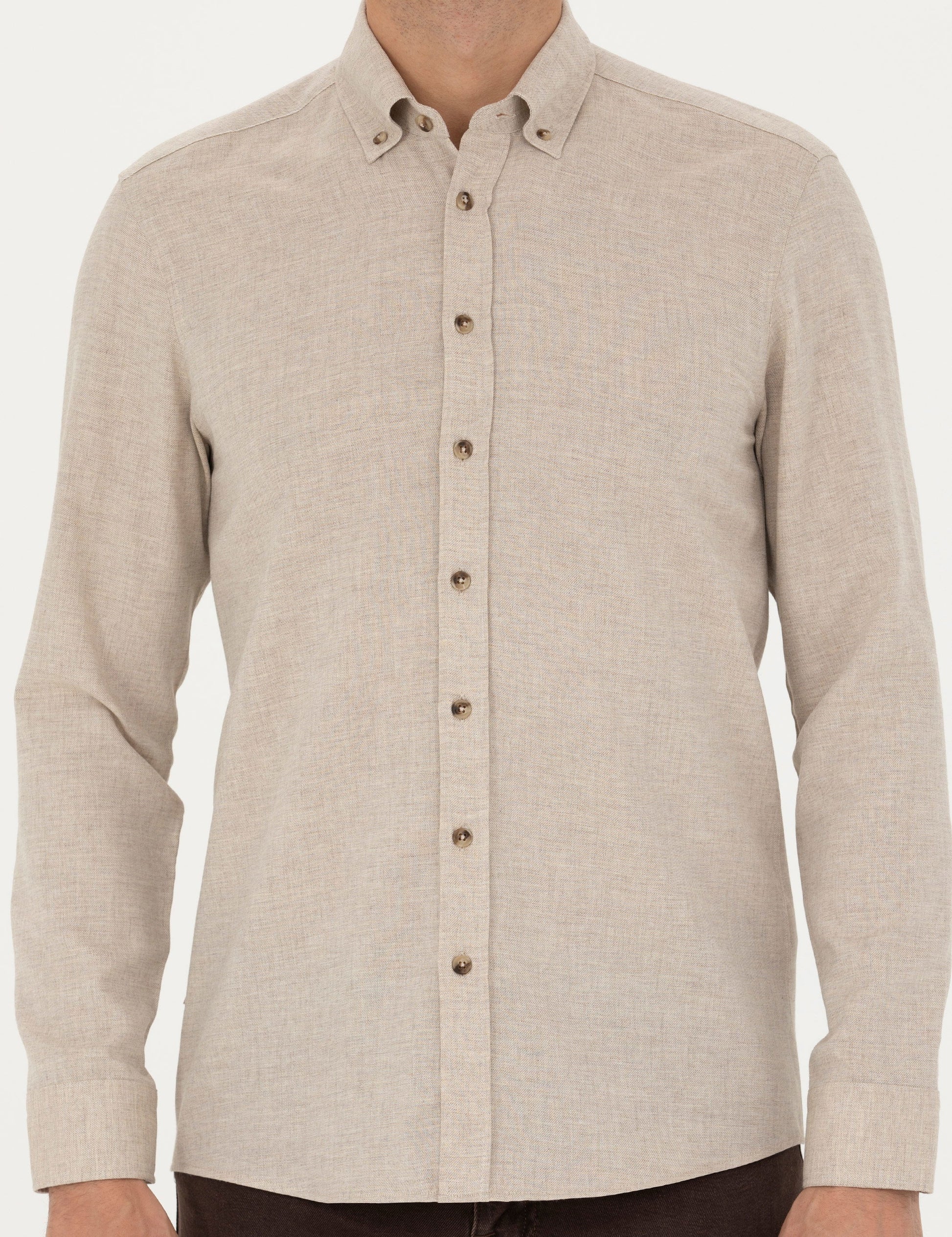 Beige Slim Fit Long Sleeve Shirt