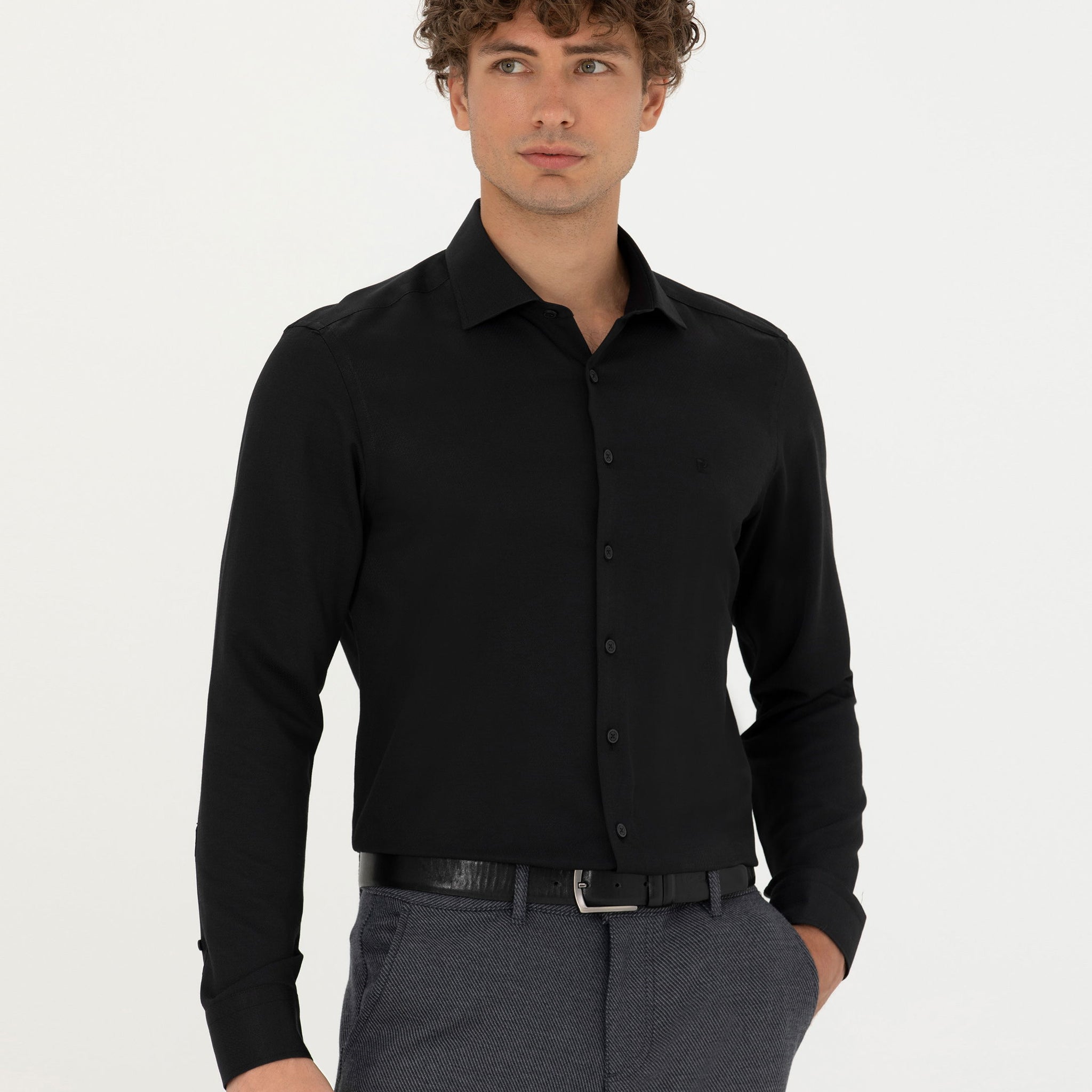 Black Slim Fit Long Sleeve Shirt
