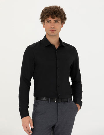 Black Slim Fit Long Sleeve Shirt