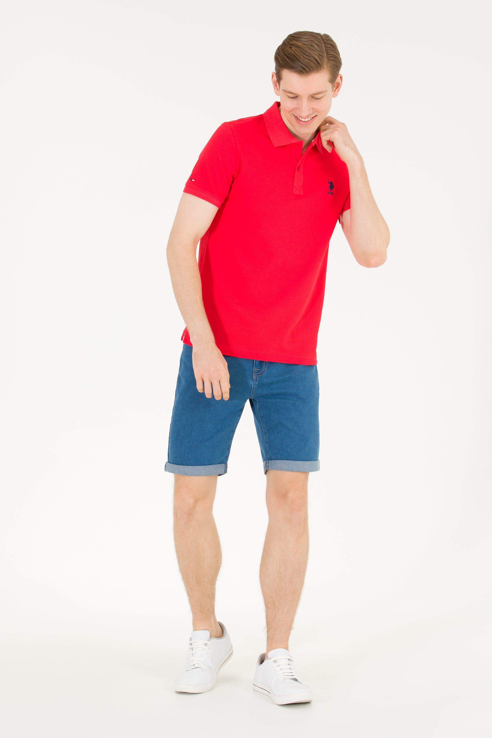 Men's Red Basic Polo Neck T-Shirt