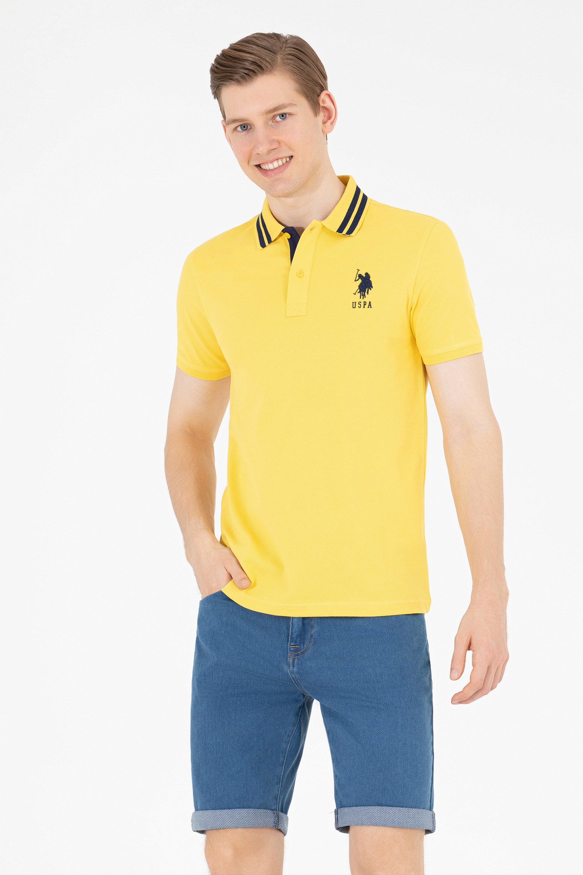 Men's Dark Yellow Basic Polo Neck T-Shirt