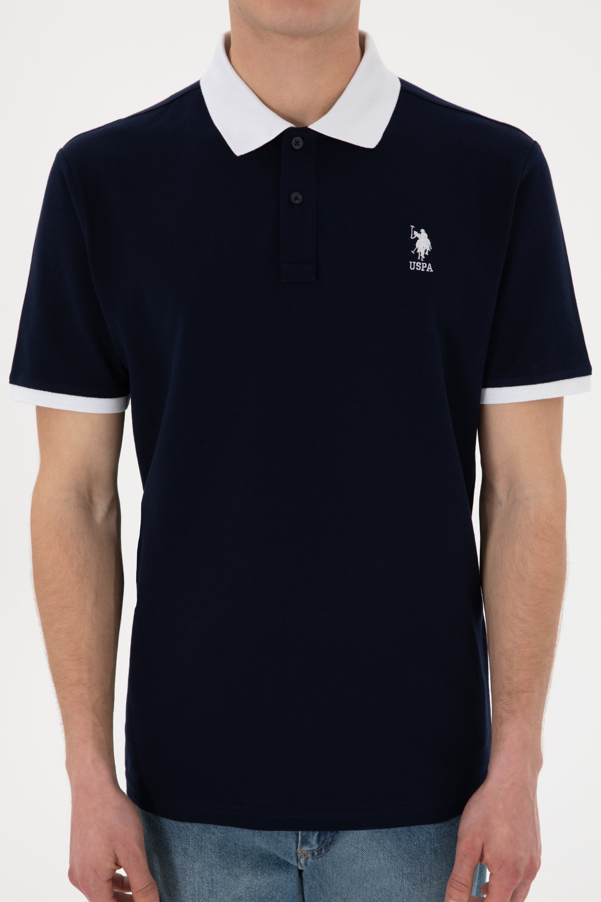 Men's Regular Fit Polo Neck Navy Basic T-Shirt