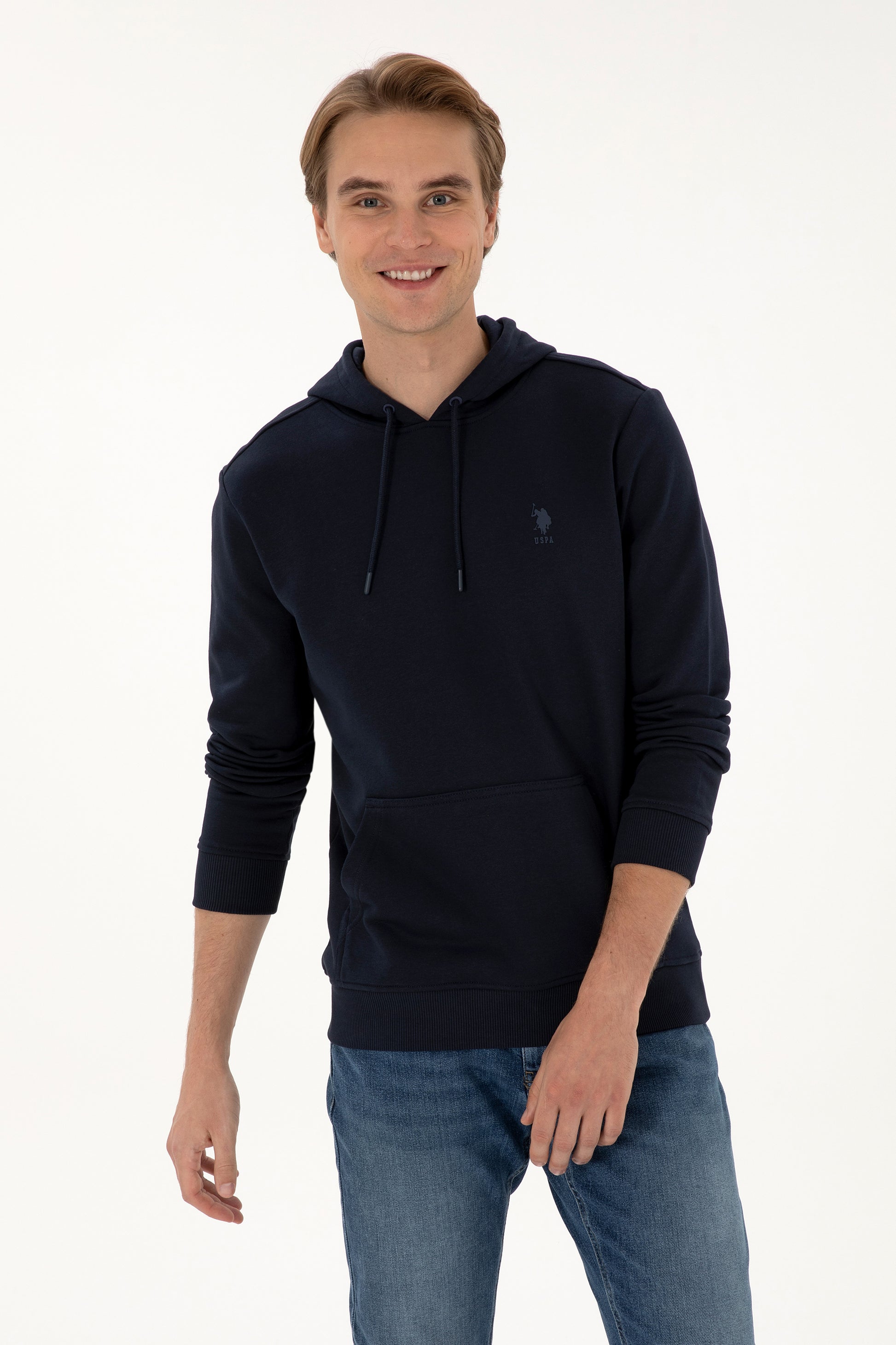 Erkek Regular Fit Kapişonlu Lacivert Basic Sweatshirt