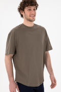 Men's Long Fit Crew Neck Mink Basic T-Shirt
