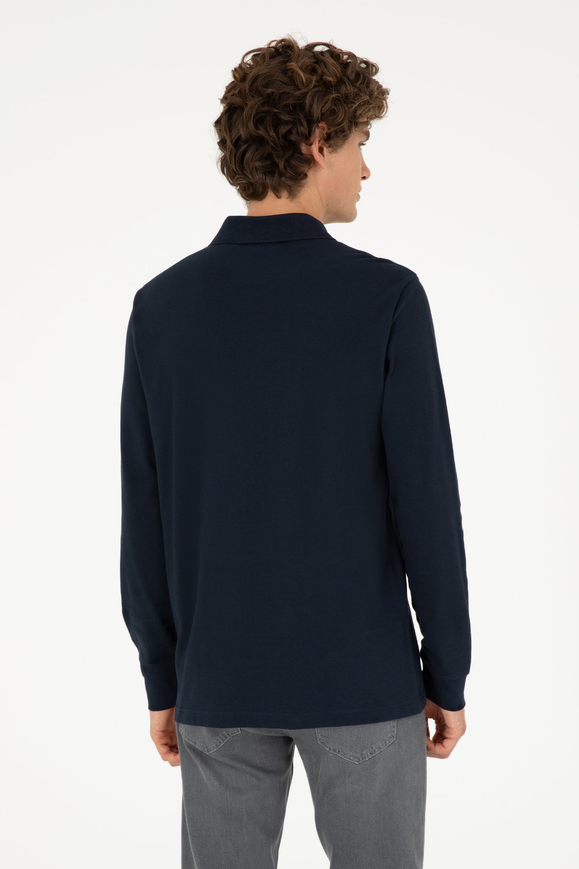 Men's Regular Fit Polo Neck Navy Basic Sweatshirt