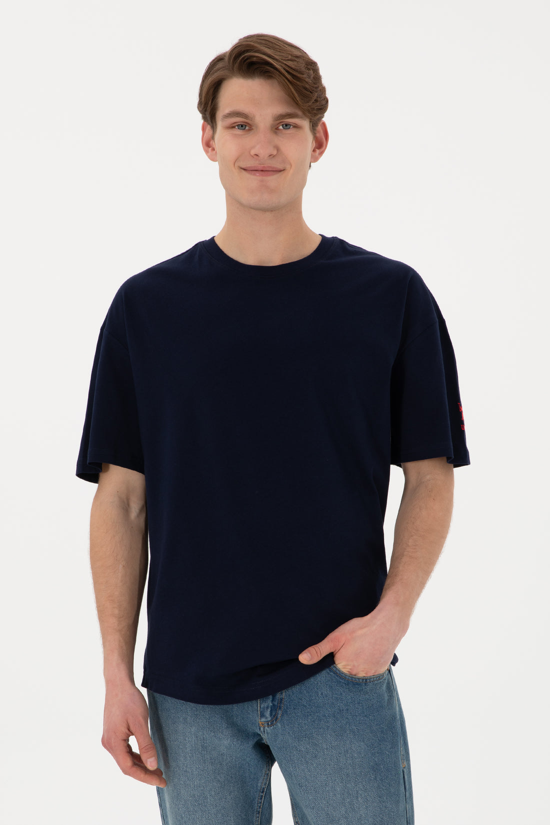 Men's Long Fit Crew Neck Navy Basic T-Shirt