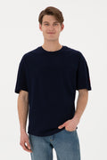 Men's Long Fit Crew Neck Navy Basic T-Shirt