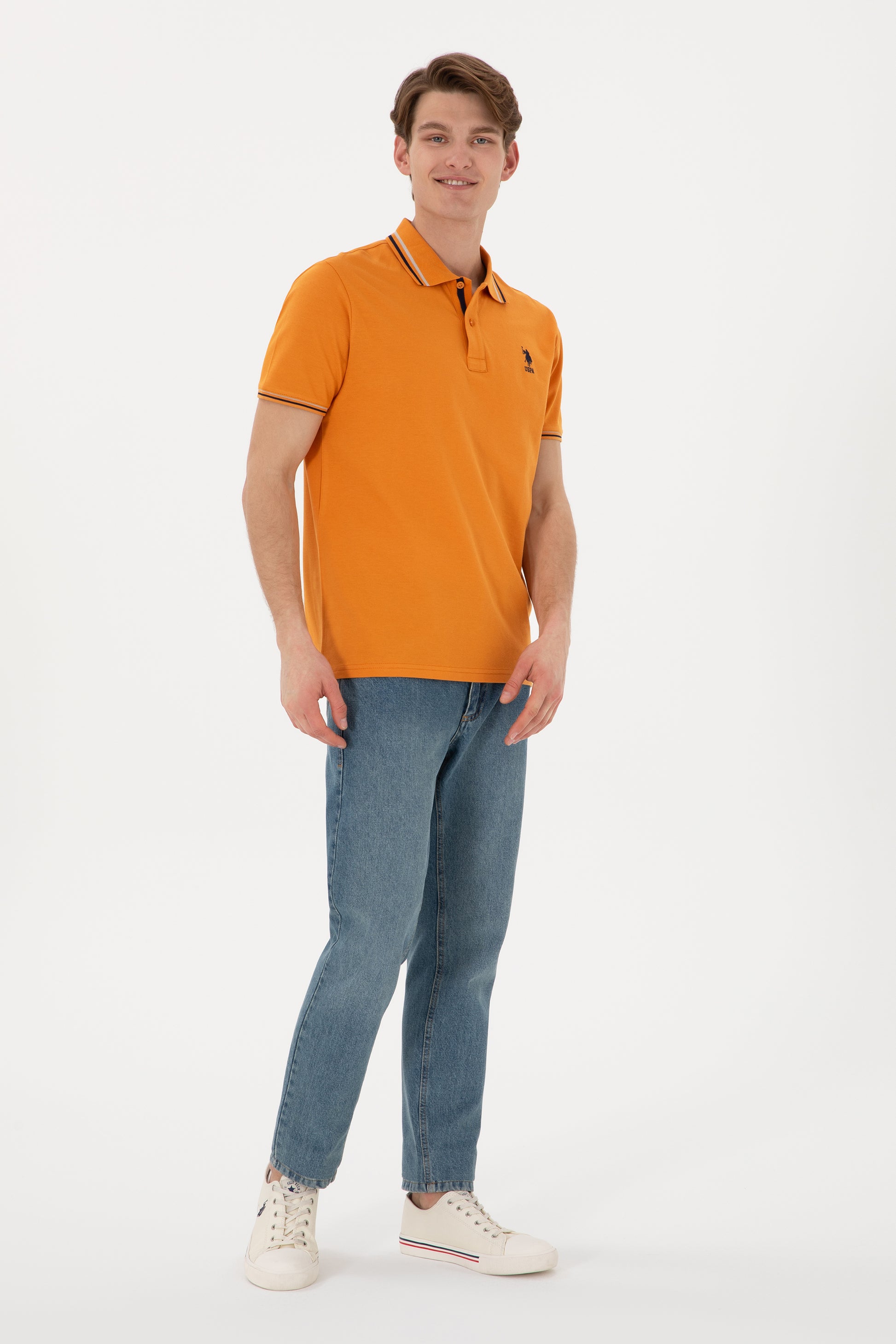 Men's Regular Fit Polo Neck Tile Basic T-Shirt
