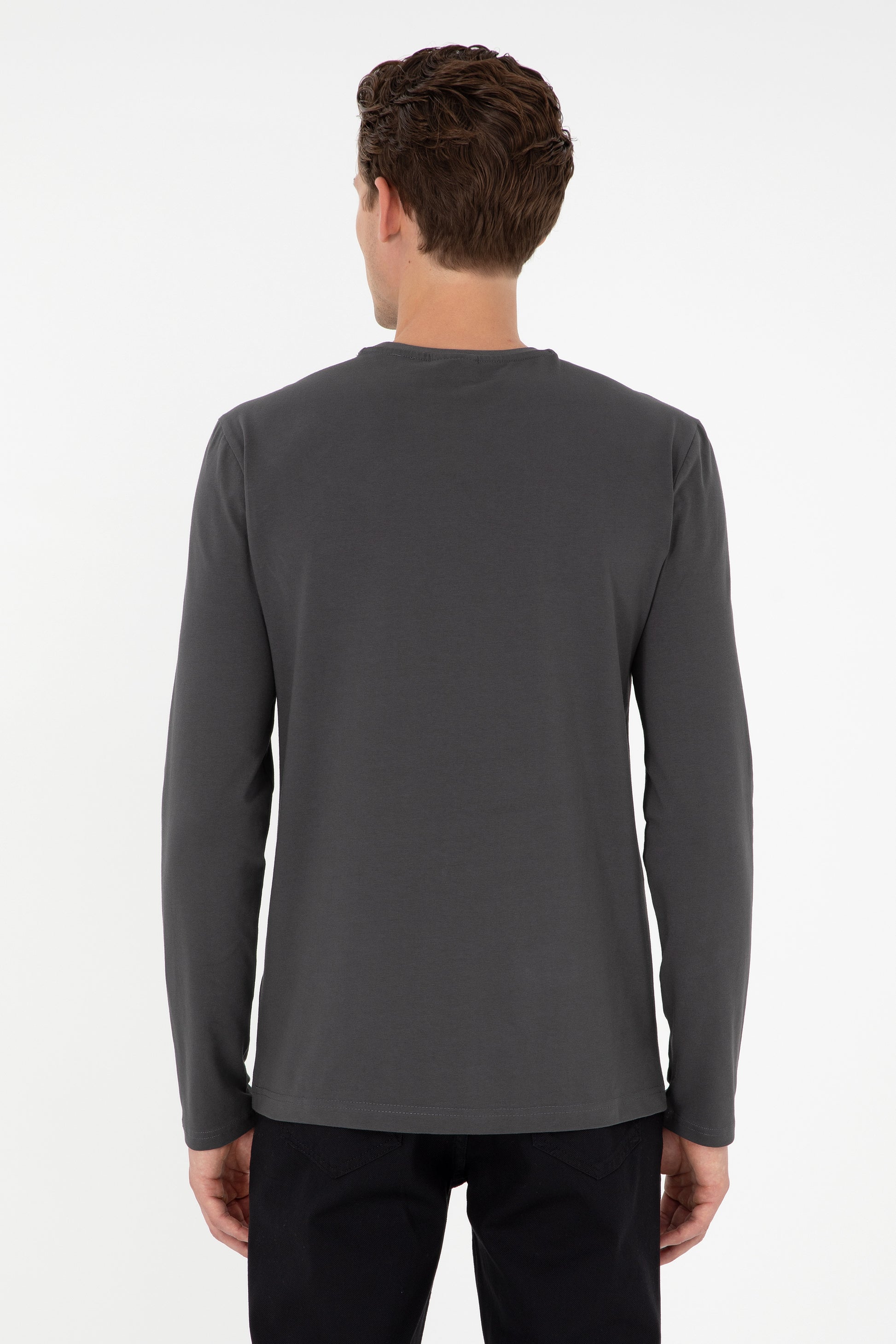 Men's Slim Fit Crew Neck Anthracite Basic Sweatshirt