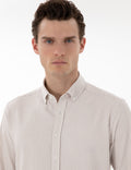 Beige Slim Fit Striped Long Sleeve Shirt