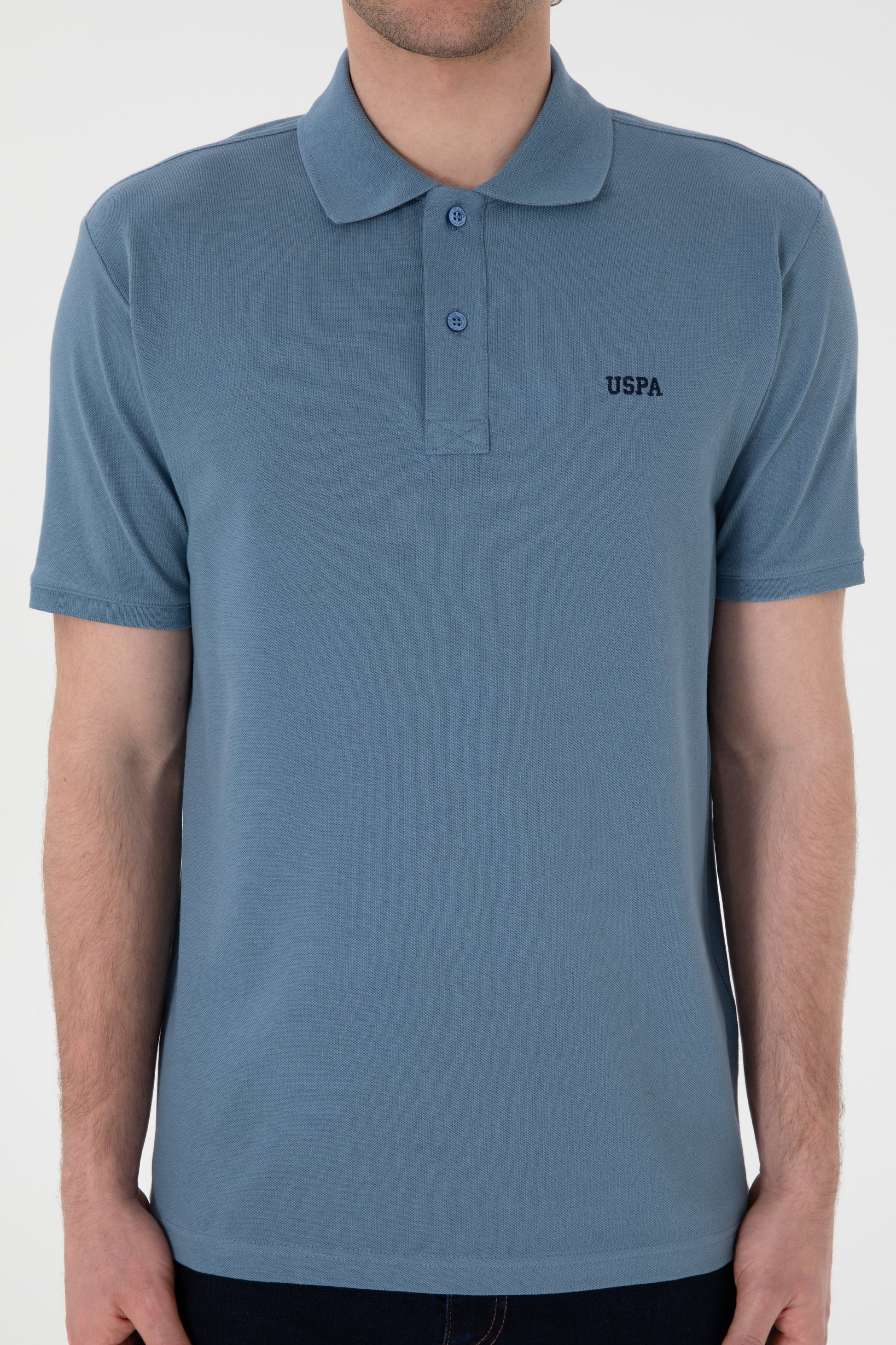 Men's Regular Fit Polo Neck Dark Blue Basic T-Shirt
