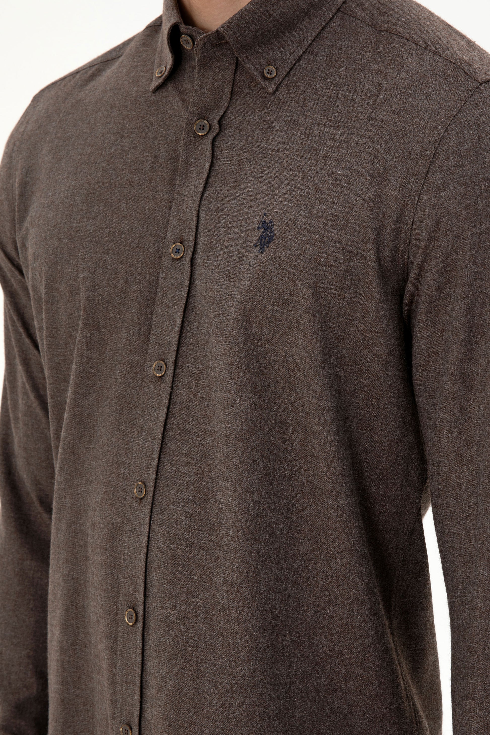 Men's Brown Long Sleeve Basic Shirt